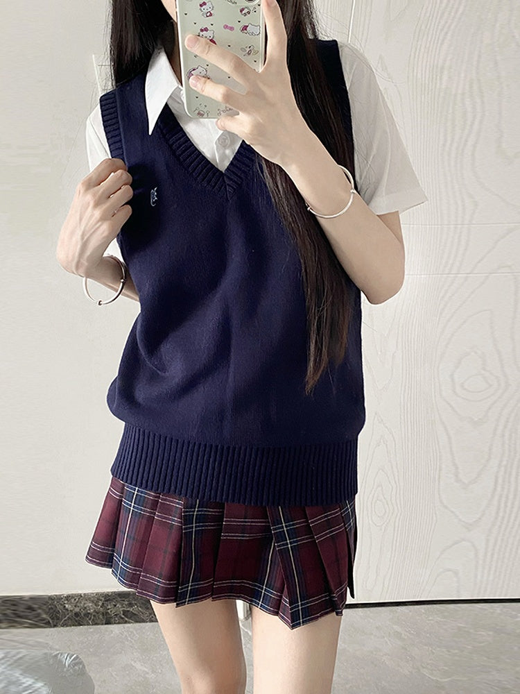 39CM Plaid Red Pattern JK Uniform Skirt Pleated