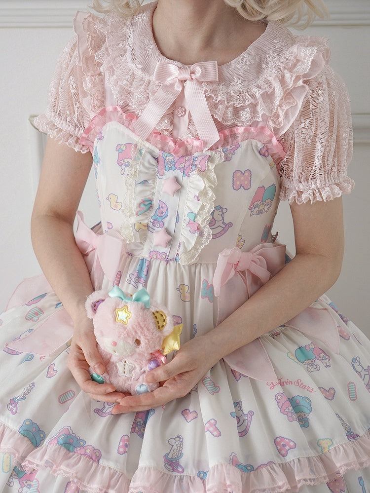 Pan Pink Peter Bluse Ärmel Kragen Kurz Lolita