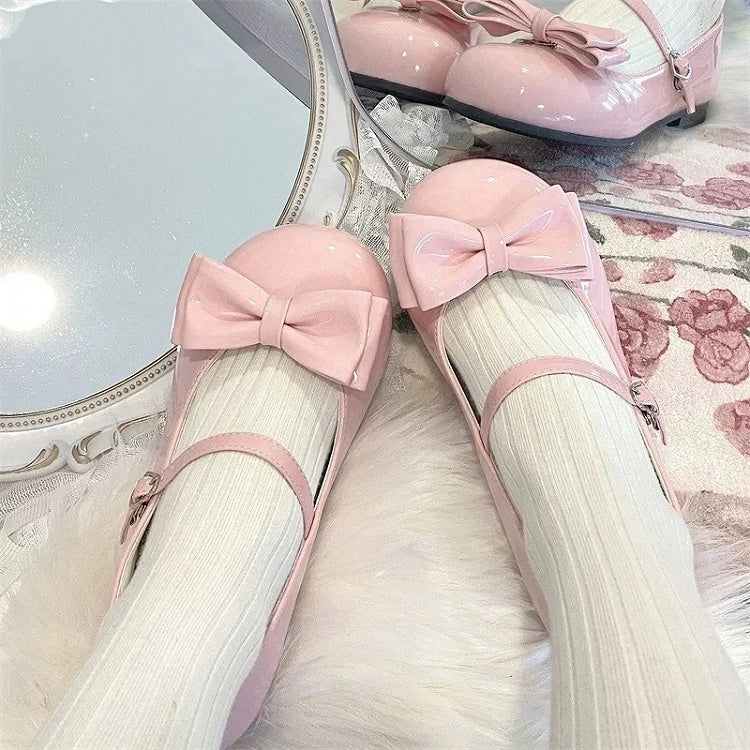 Removable Bow Shoes Pink 1cm with Style Low-heel Sweet