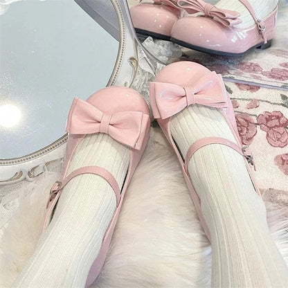 Removable Bow Shoes Pink 1cm with Style Low-heel Sweet