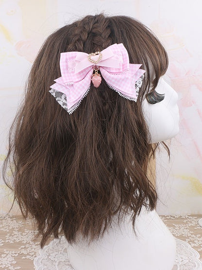 3 Color Strawberry Jirai Kei Hairclip Options Bowknot Charm