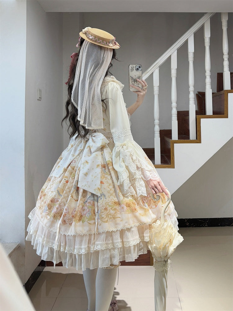 Light Print Jumper Sunflowers Sweet and Skirt Farm Green Lolita Ducks