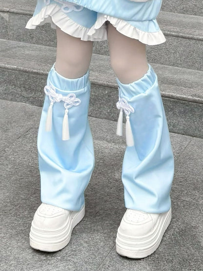 天使の快和 ブルータッセル＆ノットボタンレッグウォーマー