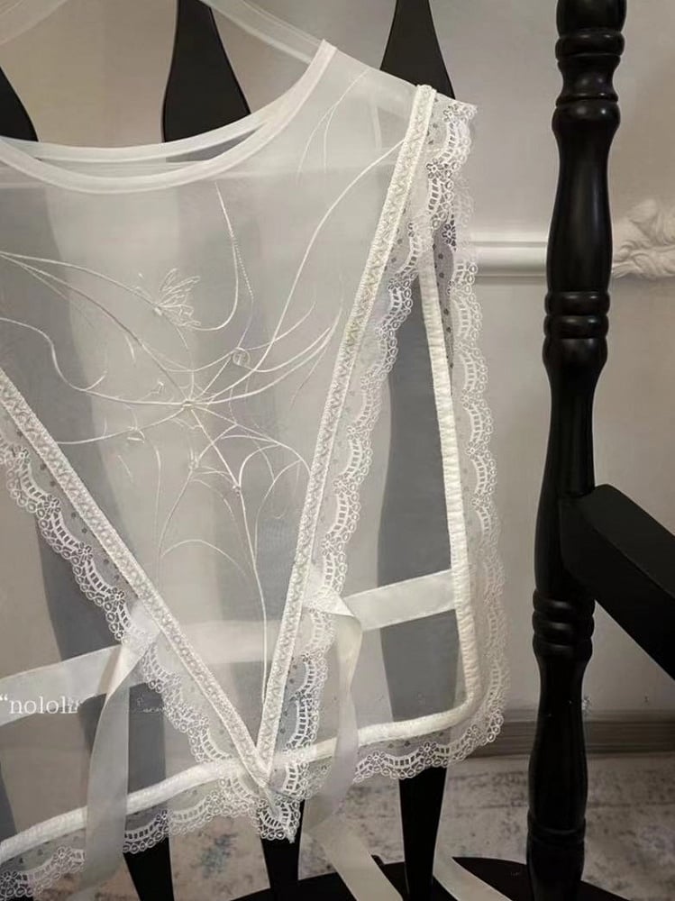 Embroidered Spider Detachable White/Black Long Version Collar Web Sailor