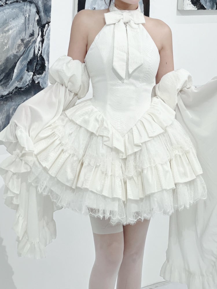 White Cutout Halter Neck JSK Lolita Dress | Diamond Honey