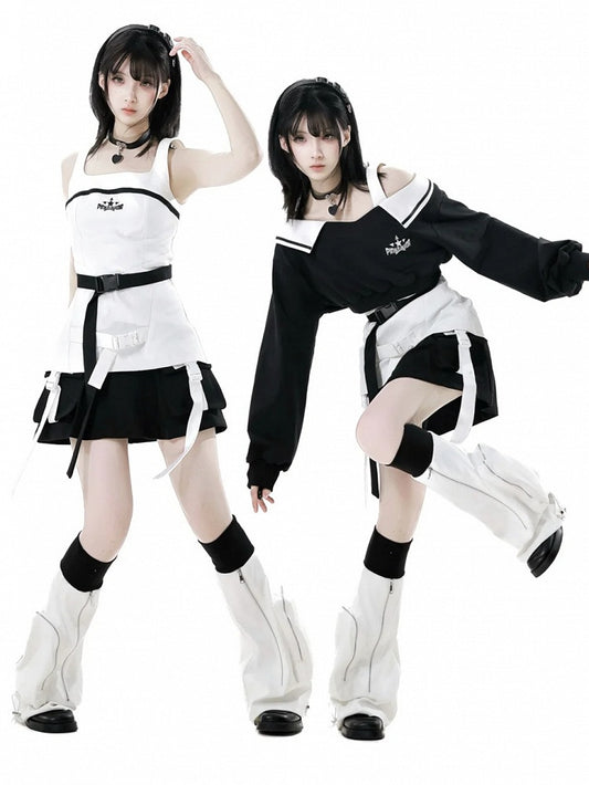 Snap Details Techwear Skirt Black Wasteland Punk