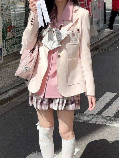 Stil Kragen Beige/Lila/Pink Uniform JK Blazer Preppy Notched