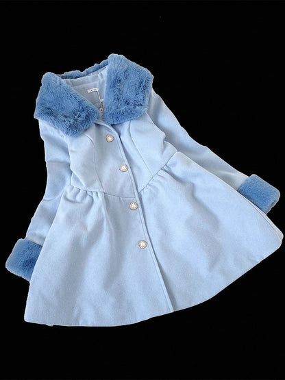 ジライケイ ピンク 地雷風 ウールコート（プラッシュカラー＆カフス付き）