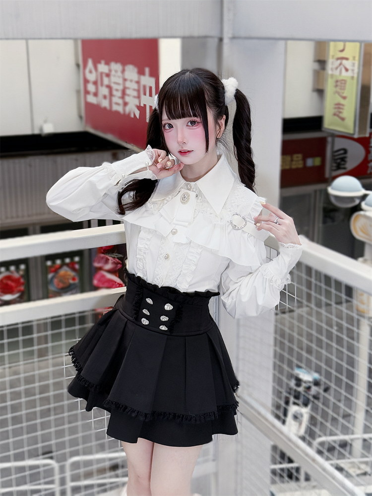 Buttons Pure White Jirai Kei Sweetheart Blouse: