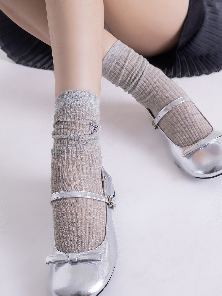 Cotton Vertical Bow Socks Pattern 4 Striped Colors Breathable Embroidery