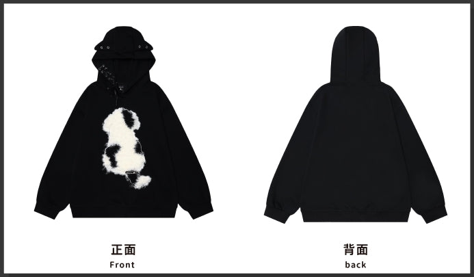Schwarzer süßer Kapuzenpullover mit Welpenohren und Applikation