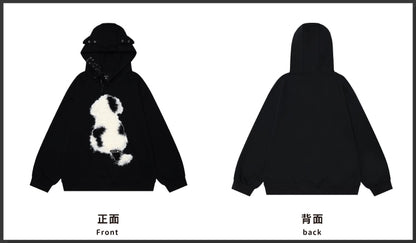Schwarzer süßer Kapuzenpullover mit Welpenohren und Applikation