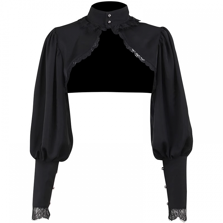 Schwarzer Bolero mit Stehkragen und langen Ärmeln