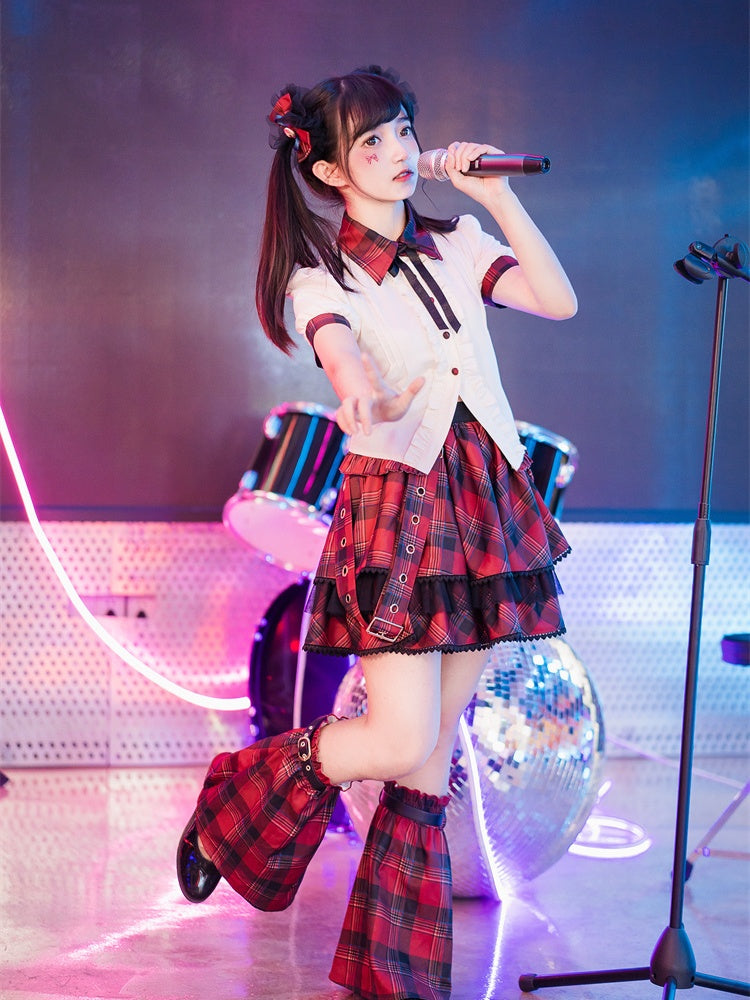 Idol Lolita – Rot karierte Haarspangen mit Schleife