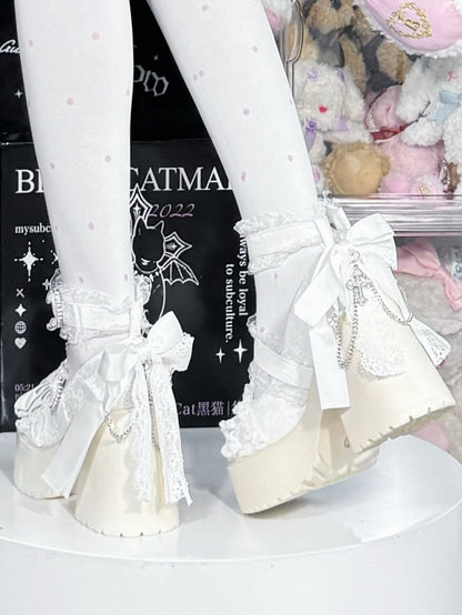 Schuhe Plattform Jirai - Trim Mary Spitze Heels Block High Kei Weiß Jane mit