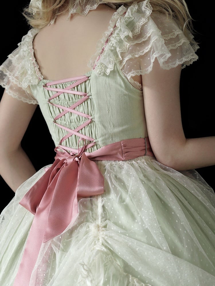 Elegant Version Green Classic Details with Bow Lolita Lace Dress Light and Short