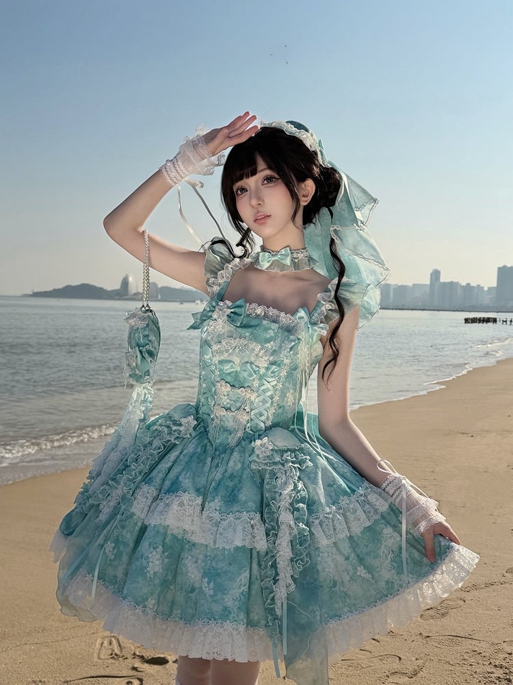 Pear and Accents Dress Jellyfish Button Lolita Print Princess Jumper Corset Frog Blossom with Skirt
