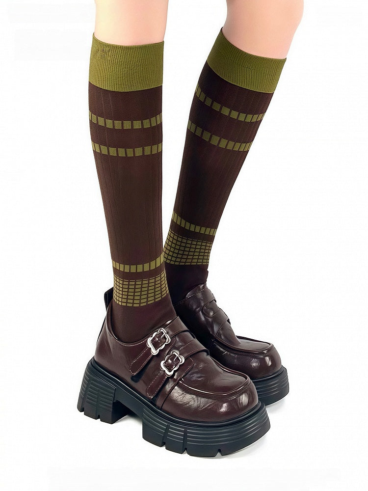 Block Calf Design Pattern Colors 5 Socks Striped Color