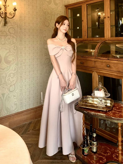 Elegant Detachable with Bowknot Long Straps Dress Off-Shoulder Party