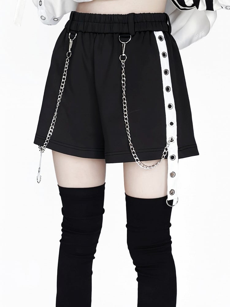 Strap Chain with Kei White/Black Decorations Jirai Shorts