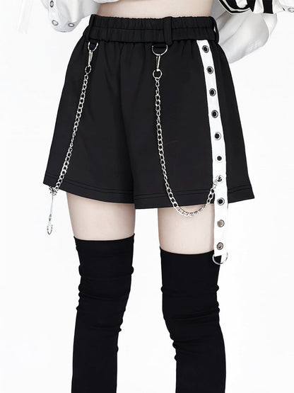 Strap Chain with Kei White/Black Decorations Jirai Shorts