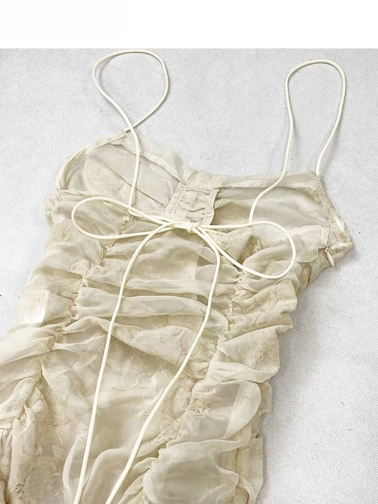 Ruffle Set- Self-tie Beige Dress Trim Skirt Cami Glamorous Straps +