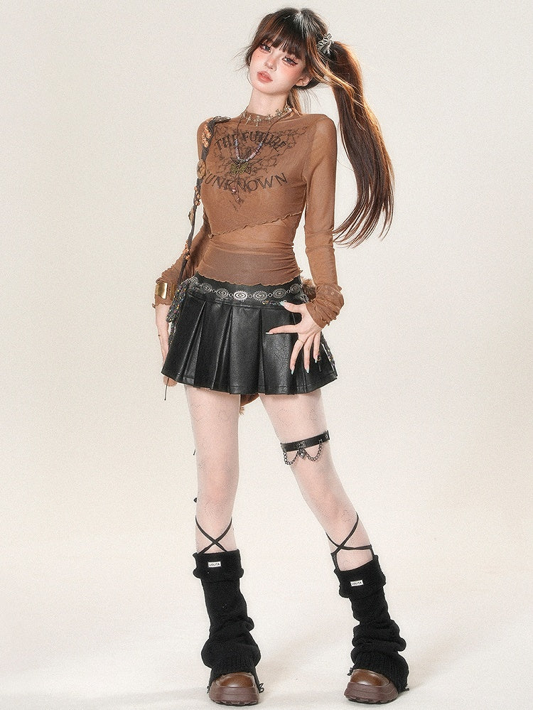 Glamorous – Oberteil mit Buchstaben- und Bittersüß-Print, Ärmeln und Sternenmuster, Braun, lang