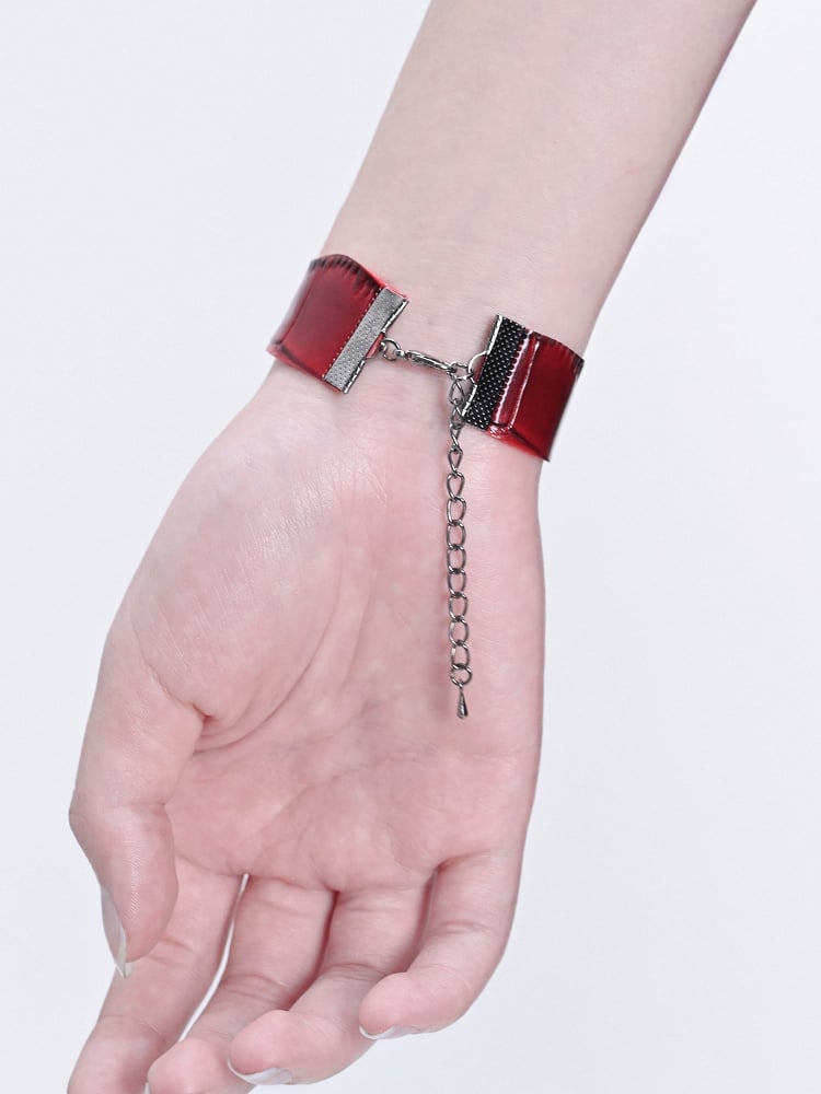 Red Bracelet Metal PU Decorated