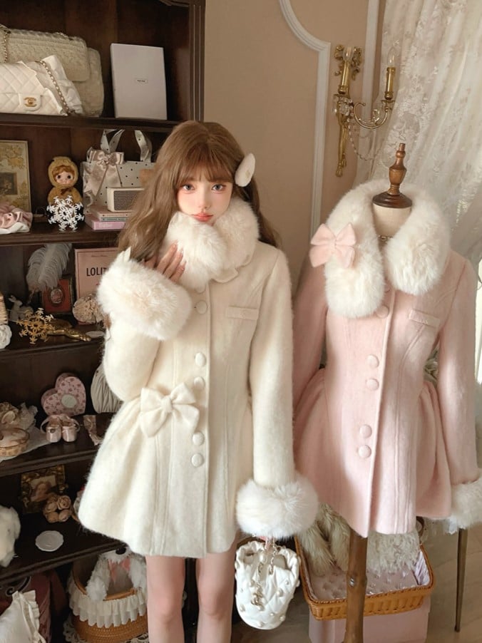 Bogen Faux Weiß Mantel Pelz Übergroßen Abnehmbare Mit