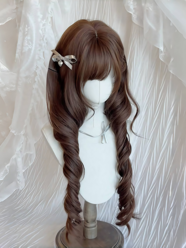 Long Wig Brown Curly 60CM with Full Bangs