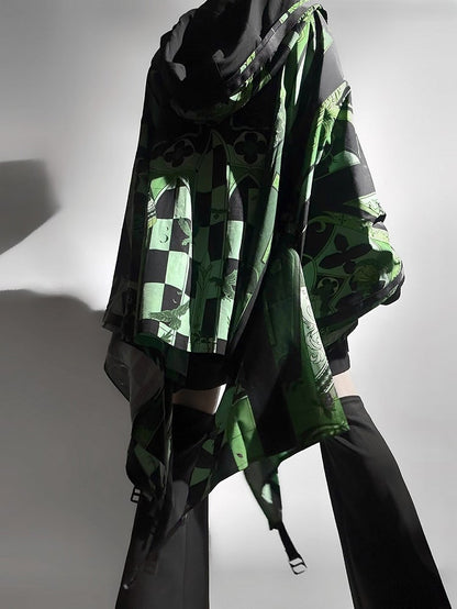 Ohren Riemchenmode Grün Cyberpunk Schnalle Kapuzentop Details Ouji Cat Techwear