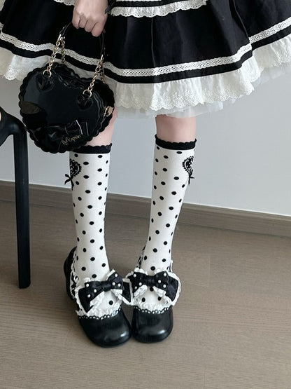 Bow Sweet Beaded Accent Scalloped-Edge with Mary Black Strap Buckle Decorated Leather - Janes Lolita PU