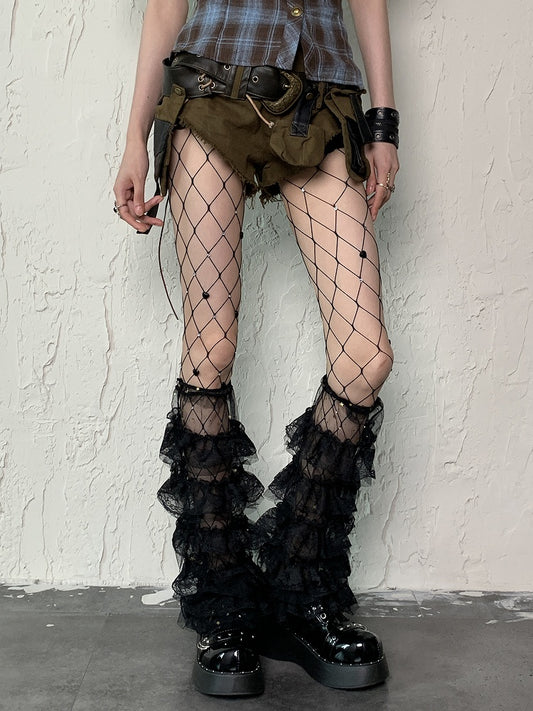 Rhinestone Y2K Tights Cut-out Black Design