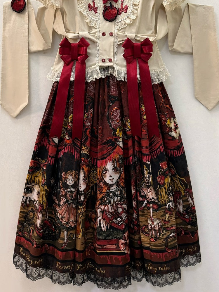 Red Shoes Story Black Red Lace Trimmed Lolita Skirt - Forest Fairy Tales