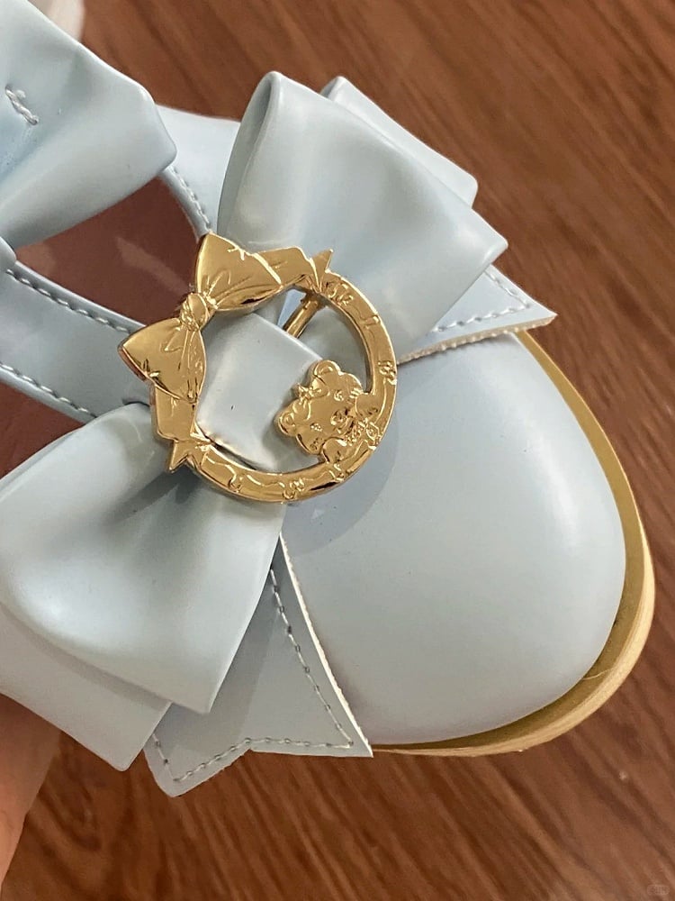 Light Heart-shaped Lolita 6cm Shoes with Snap Blue Hime Design Platform T-strap