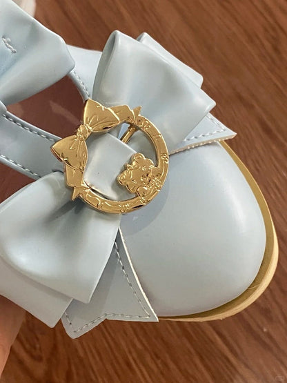 Light Heart-shaped Lolita 6cm Shoes with Snap Blue Hime Design Platform T-strap