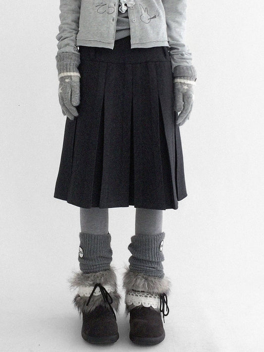 with Design Grey Skirt Pleat Zipper A-Line - Box Back Dark Hidden