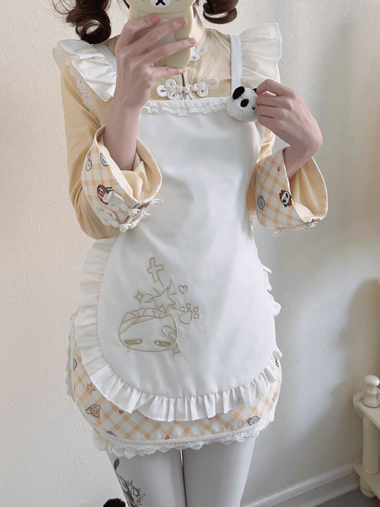 Qipao Style Yellow Set: Frog Bloomers Cheongsam | Dress Outfit Button Plaid Collar Mandarin