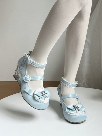 Blue Winter Embossed Transparent Heel Shoes with Heart Buckle - Vintage Sweetheart