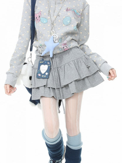 Gray Tiered Ruffle Skirt with Embroidery - Languid Park