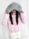 Detachable Jacket Trim Pink Daily Hood - Fur Hooded Winter Kawaii