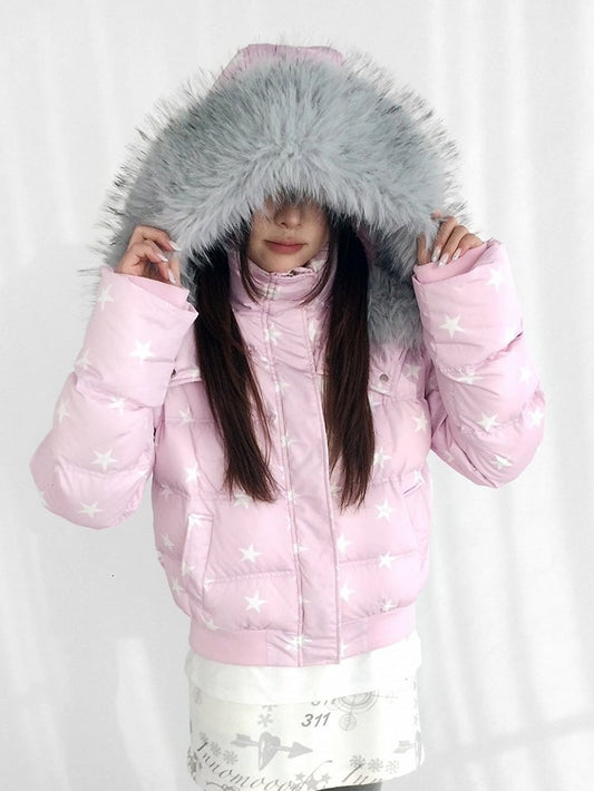 Detachable Jacket Trim Pink Daily Hood - Fur Hooded Winter Kawaii