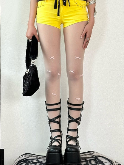 Rhinestone Decorated Bowknot Tights Details White/Purple/Pink