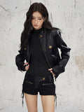 Cinching Waist Long Top Punk Sleeve Black style - Cargo