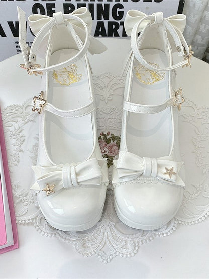 Star Elegant Heels Lolita High Bow Block 8cm Snap with White Accents