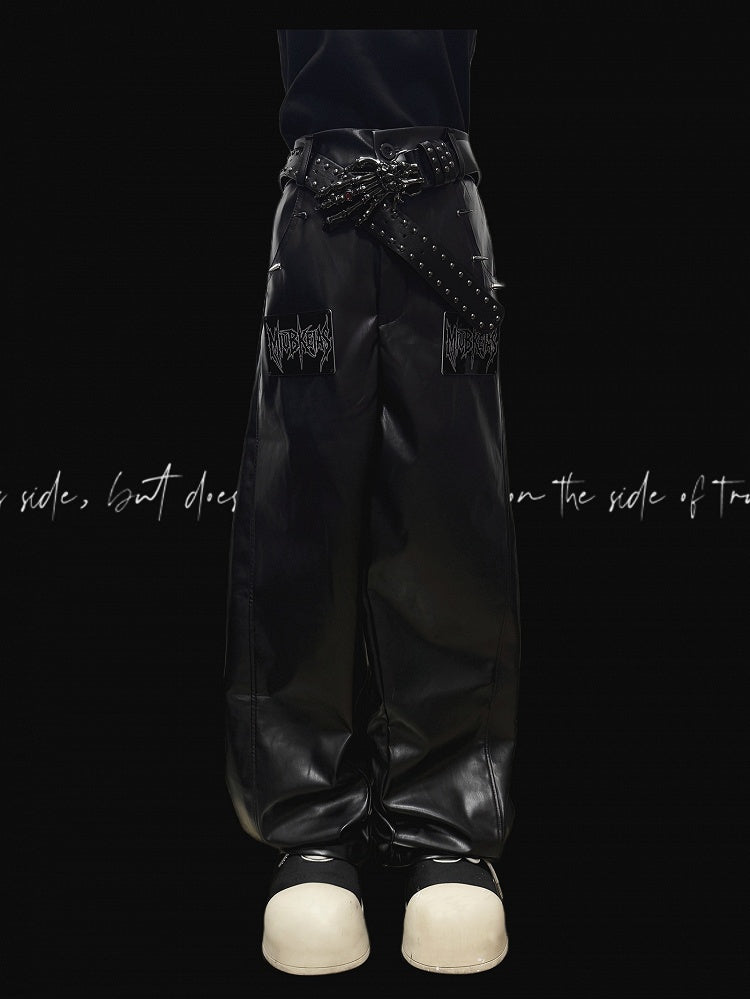 Black Pants Cut Letter Straight-leg Applique Punk