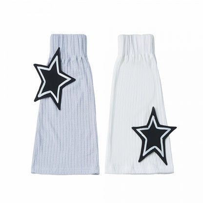 White Grey Knitted Leg Warmers with Star Patches - PINK SAVIOR