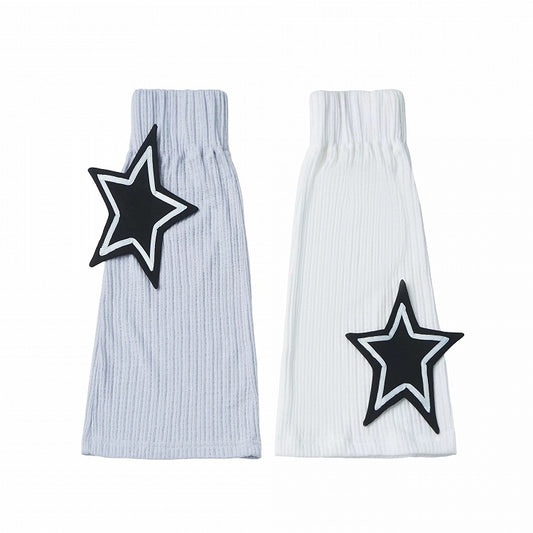 White Grey Knitted Leg Warmers with Star Patches - PINK SAVIOR