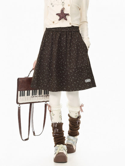 Retro Fall Kawaii Coffee Floral A Line Skirt Design - Languid Park