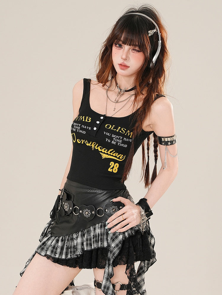 ブラックレターポイントトップタンクグラマラス